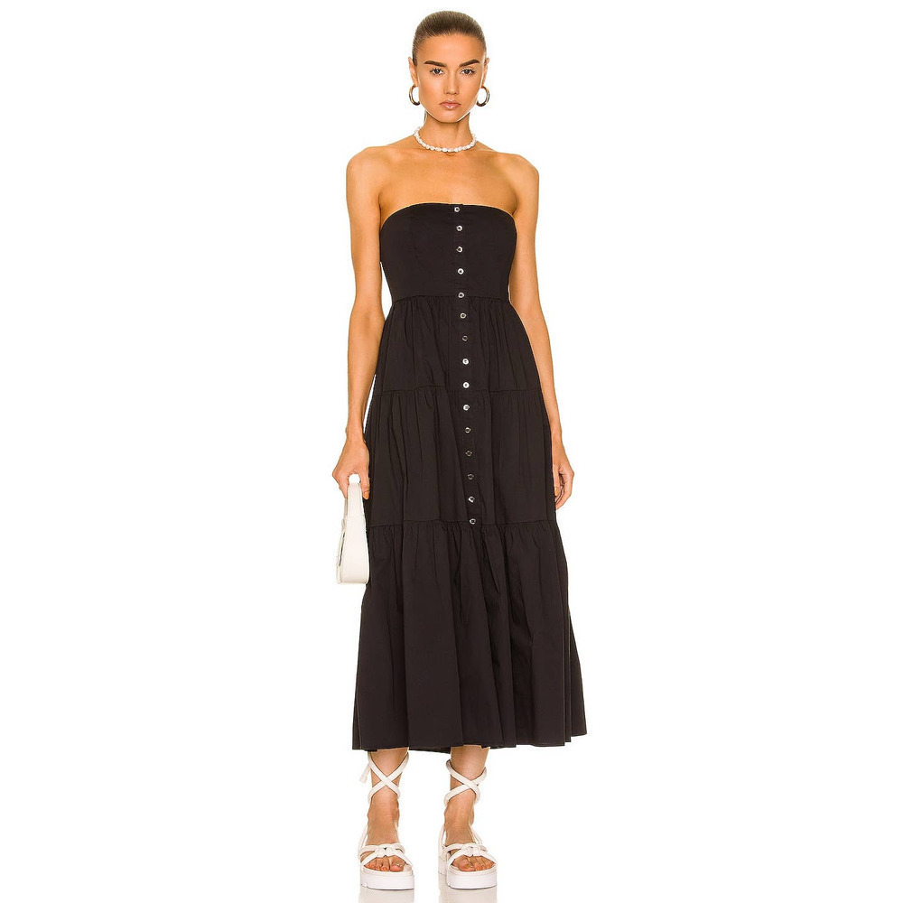 STAUD Black Elroy Removable Strap Tiered Maxi Dress Size XL NWT
